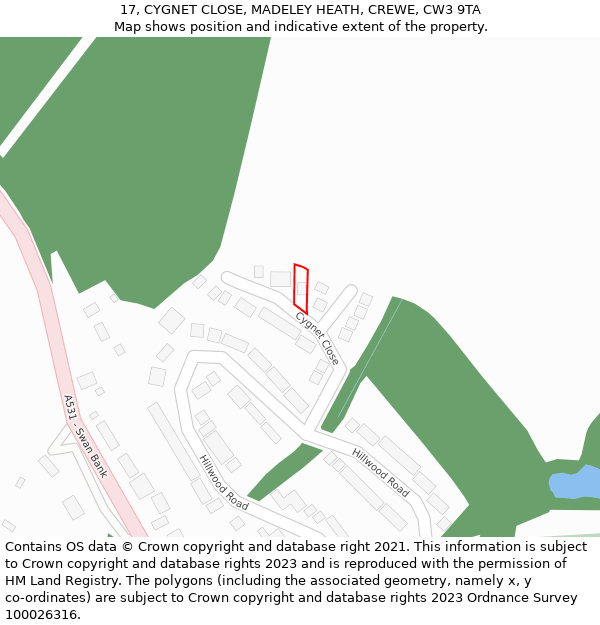 17, CYGNET CLOSE, MADELEY HEATH, CREWE, CW3 9TA: Location map and indicative extent of plot