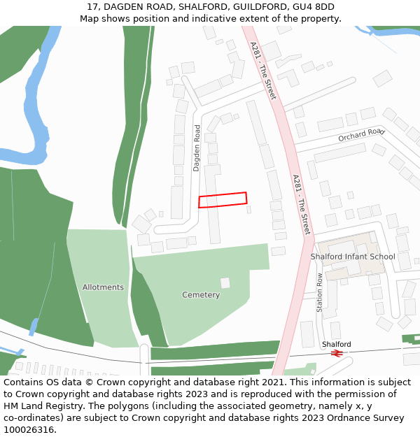 17, DAGDEN ROAD, SHALFORD, GUILDFORD, GU4 8DD: Location map and indicative extent of plot