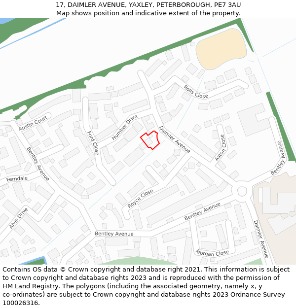 17, DAIMLER AVENUE, YAXLEY, PETERBOROUGH, PE7 3AU: Location map and indicative extent of plot