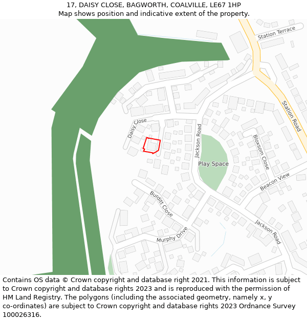 17, DAISY CLOSE, BAGWORTH, COALVILLE, LE67 1HP: Location map and indicative extent of plot