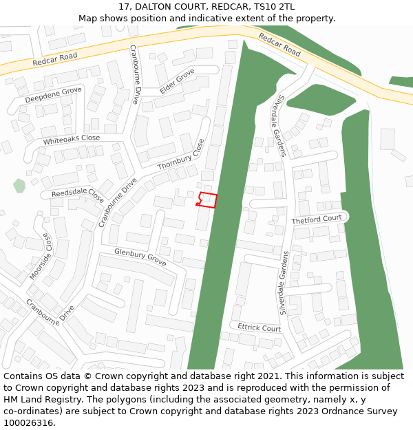 17, DALTON COURT, REDCAR, TS10 2TL: Location map and indicative extent of plot