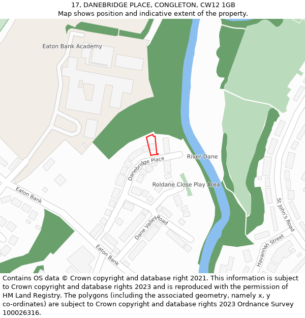 17, DANEBRIDGE PLACE, CONGLETON, CW12 1GB: Location map and indicative extent of plot