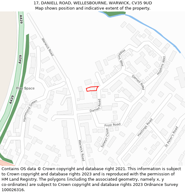 17, DANIELL ROAD, WELLESBOURNE, WARWICK, CV35 9UD: Location map and indicative extent of plot