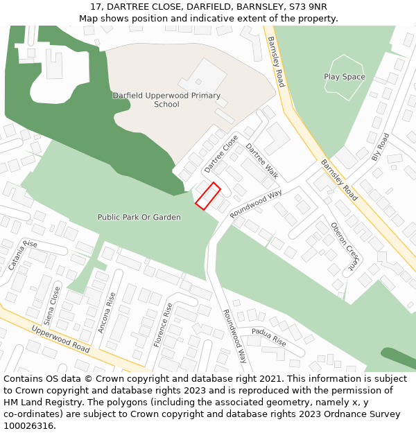 17, DARTREE CLOSE, DARFIELD, BARNSLEY, S73 9NR: Location map and indicative extent of plot