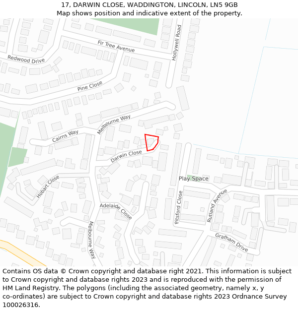 17, DARWIN CLOSE, WADDINGTON, LINCOLN, LN5 9GB: Location map and indicative extent of plot