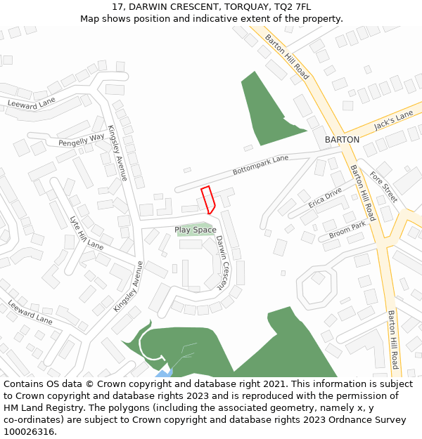 17, DARWIN CRESCENT, TORQUAY, TQ2 7FL: Location map and indicative extent of plot