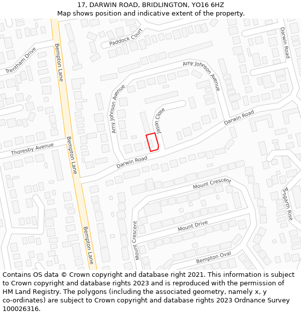 17, DARWIN ROAD, BRIDLINGTON, YO16 6HZ: Location map and indicative extent of plot