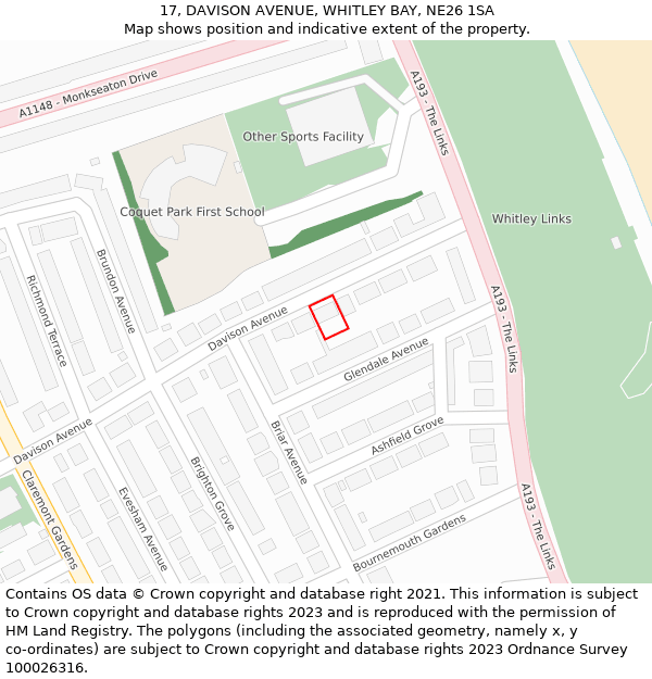 17, DAVISON AVENUE, WHITLEY BAY, NE26 1SA: Location map and indicative extent of plot