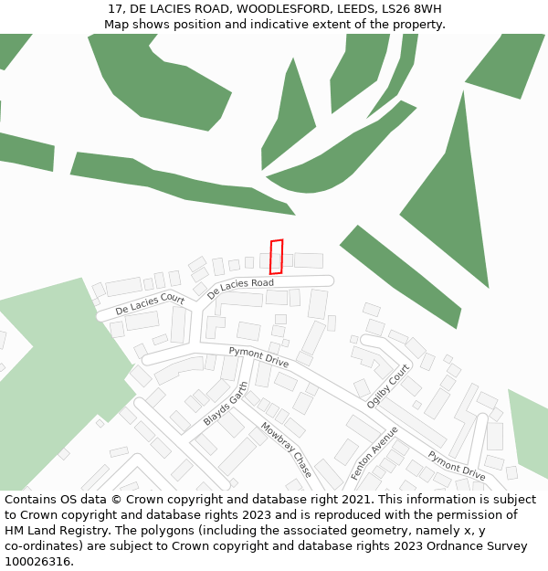 17, DE LACIES ROAD, WOODLESFORD, LEEDS, LS26 8WH: Location map and indicative extent of plot