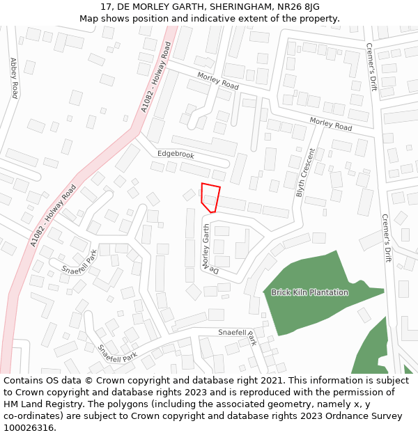17, DE MORLEY GARTH, SHERINGHAM, NR26 8JG: Location map and indicative extent of plot