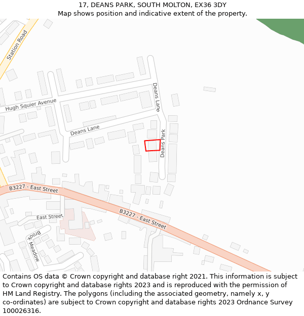 17, DEANS PARK, SOUTH MOLTON, EX36 3DY: Location map and indicative extent of plot
