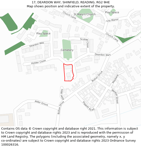 17, DEARDON WAY, SHINFIELD, READING, RG2 9HE: Location map and indicative extent of plot