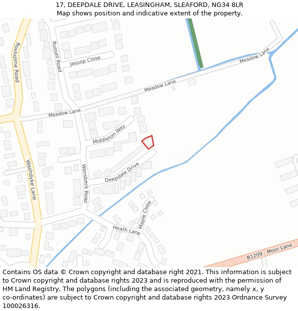 17, DEEPDALE DRIVE, LEASINGHAM, SLEAFORD, NG34 8LR: Location map and indicative extent of plot