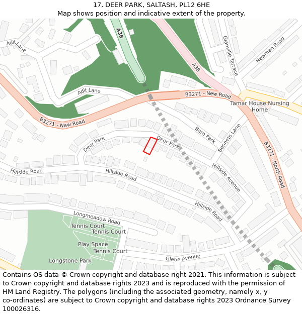 17, DEER PARK, SALTASH, PL12 6HE: Location map and indicative extent of plot