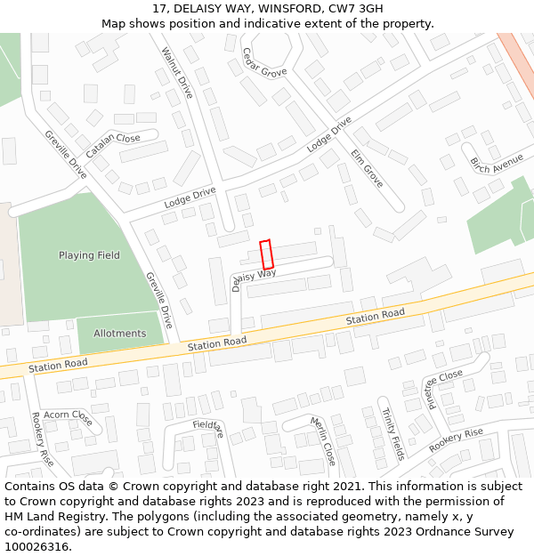 17, DELAISY WAY, WINSFORD, CW7 3GH: Location map and indicative extent of plot