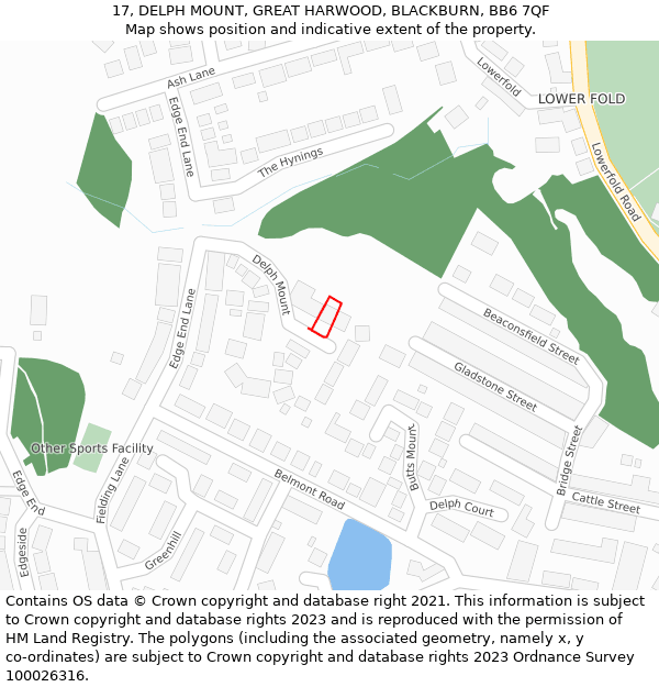 17, DELPH MOUNT, GREAT HARWOOD, BLACKBURN, BB6 7QF: Location map and indicative extent of plot