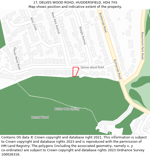 17, DELVES WOOD ROAD, HUDDERSFIELD, HD4 7AS: Location map and indicative extent of plot