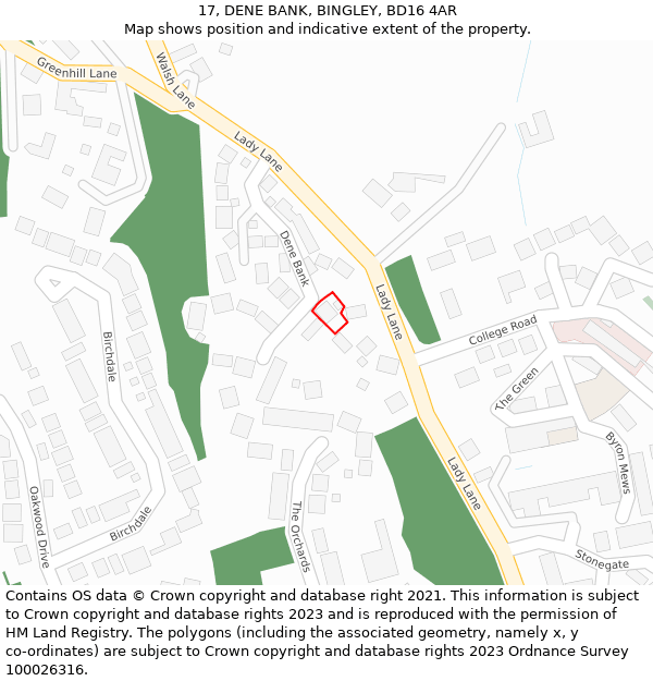 17, DENE BANK, BINGLEY, BD16 4AR: Location map and indicative extent of plot