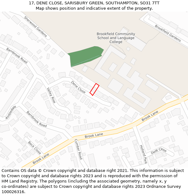 17, DENE CLOSE, SARISBURY GREEN, SOUTHAMPTON, SO31 7TT: Location map and indicative extent of plot