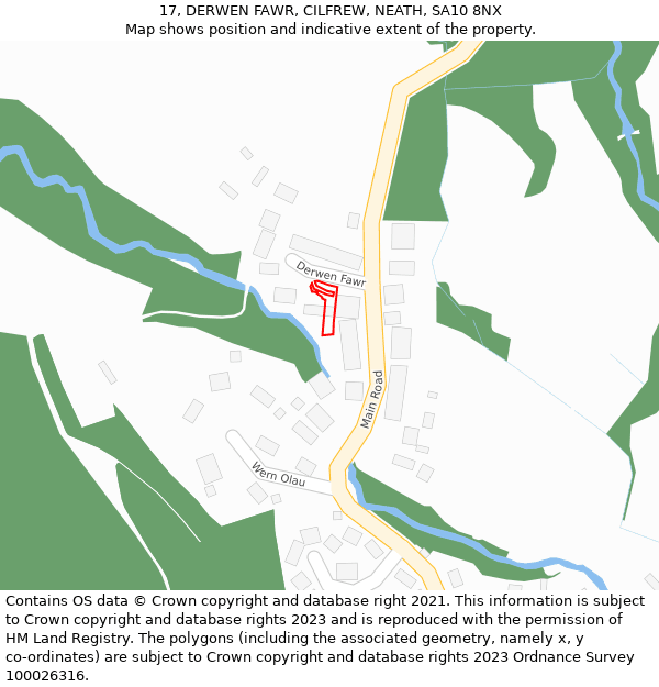17, DERWEN FAWR, CILFREW, NEATH, SA10 8NX: Location map and indicative extent of plot