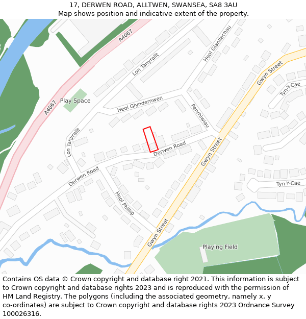 17, DERWEN ROAD, ALLTWEN, SWANSEA, SA8 3AU: Location map and indicative extent of plot