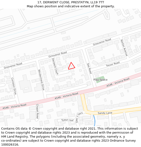 17, DERWENT CLOSE, PRESTATYN, LL19 7TT: Location map and indicative extent of plot