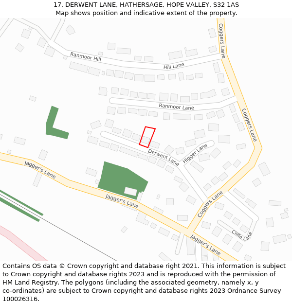 17, DERWENT LANE, HATHERSAGE, HOPE VALLEY, S32 1AS: Location map and indicative extent of plot