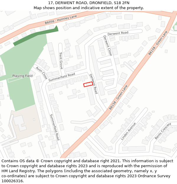 17, DERWENT ROAD, DRONFIELD, S18 2FN: Location map and indicative extent of plot