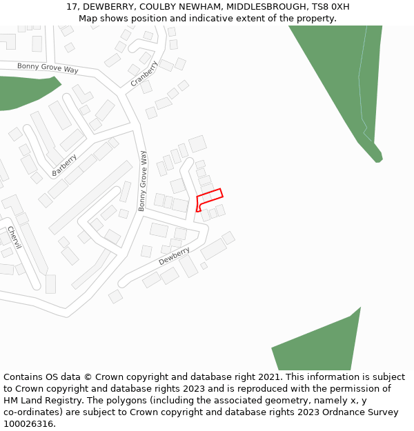 17, DEWBERRY, COULBY NEWHAM, MIDDLESBROUGH, TS8 0XH: Location map and indicative extent of plot