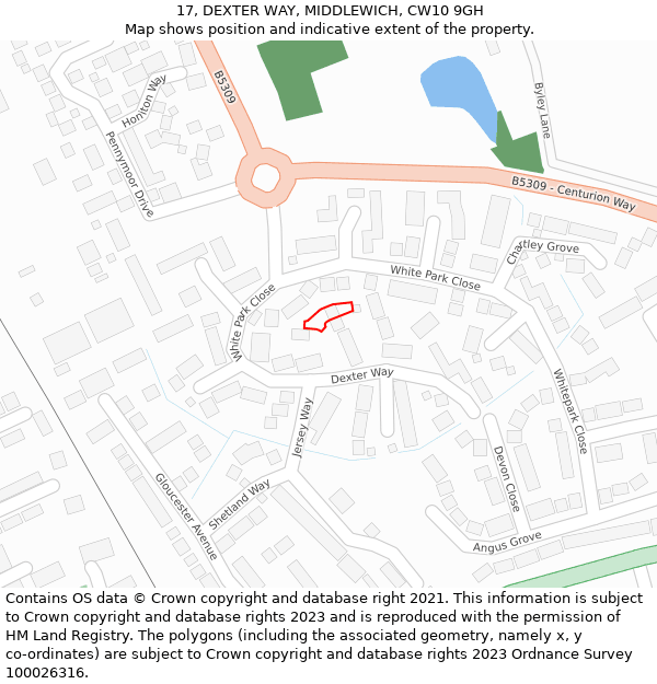 17, DEXTER WAY, MIDDLEWICH, CW10 9GH: Location map and indicative extent of plot