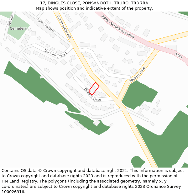 17, DINGLES CLOSE, PONSANOOTH, TRURO, TR3 7RA: Location map and indicative extent of plot