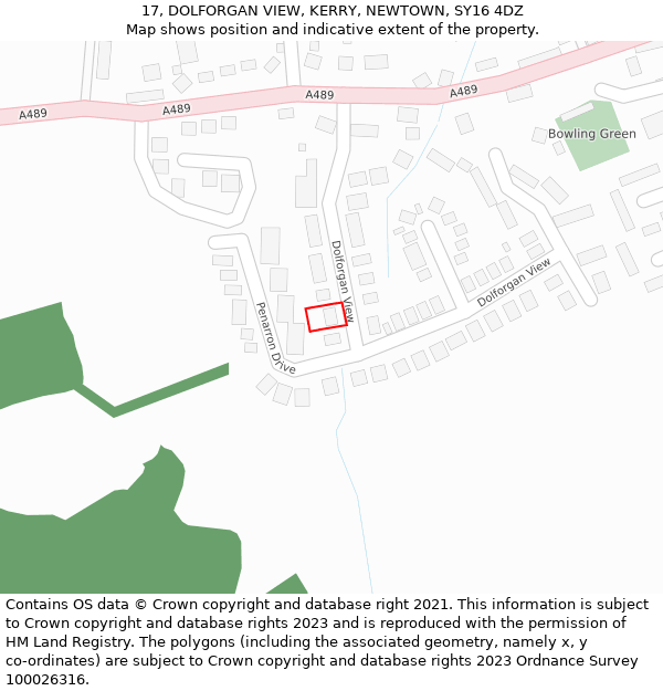 17, DOLFORGAN VIEW, KERRY, NEWTOWN, SY16 4DZ: Location map and indicative extent of plot