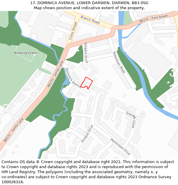 17, DOMINICA AVENUE, LOWER DARWEN, DARWEN, BB3 0SG: Location map and indicative extent of plot