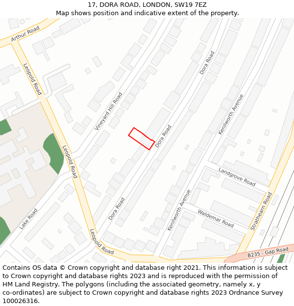 17, DORA ROAD, LONDON, SW19 7EZ: Location map and indicative extent of plot