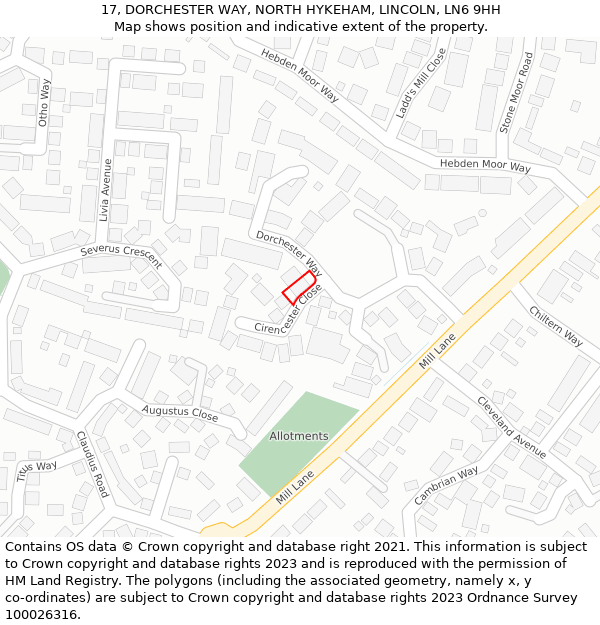 17, DORCHESTER WAY, NORTH HYKEHAM, LINCOLN, LN6 9HH: Location map and indicative extent of plot