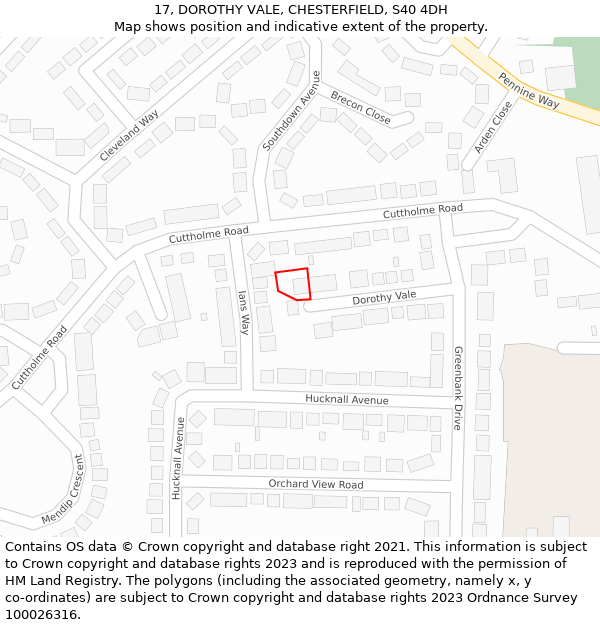 17, DOROTHY VALE, CHESTERFIELD, S40 4DH: Location map and indicative extent of plot