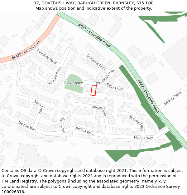 17, DOVEBUSH WAY, BARUGH GREEN, BARNSLEY, S75 1QE: Location map and indicative extent of plot