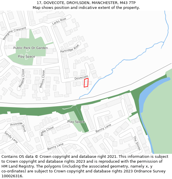 17, DOVECOTE, DROYLSDEN, MANCHESTER, M43 7TP: Location map and indicative extent of plot