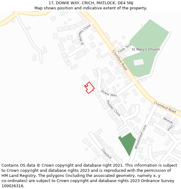 17, DOWIE WAY, CRICH, MATLOCK, DE4 5NJ: Location map and indicative extent of plot