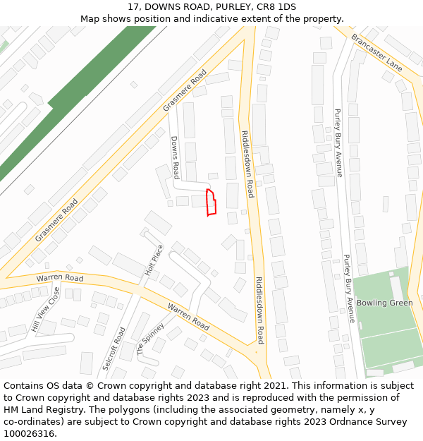 17, DOWNS ROAD, PURLEY, CR8 1DS: Location map and indicative extent of plot