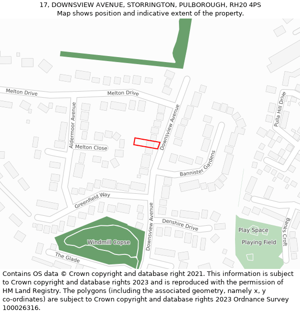 17, DOWNSVIEW AVENUE, STORRINGTON, PULBOROUGH, RH20 4PS: Location map and indicative extent of plot