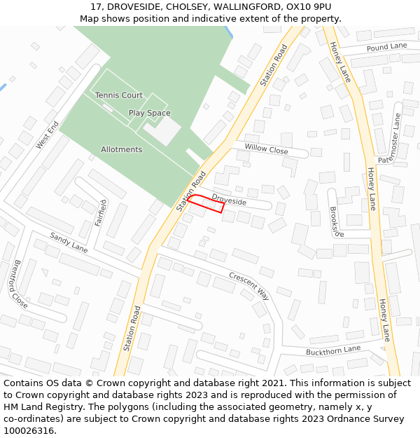 17, DROVESIDE, CHOLSEY, WALLINGFORD, OX10 9PU: Location map and indicative extent of plot