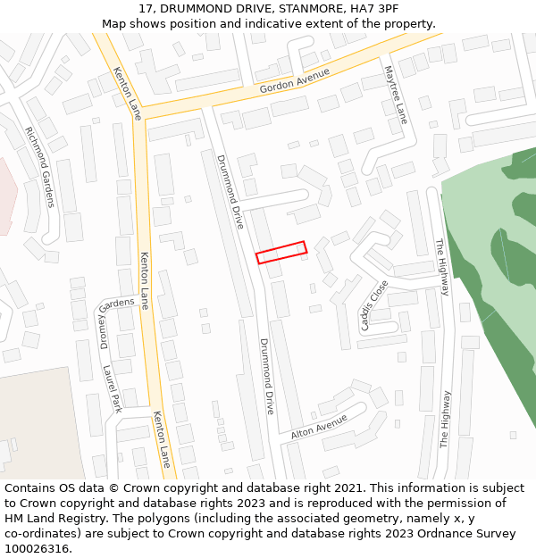 17, DRUMMOND DRIVE, STANMORE, HA7 3PF: Location map and indicative extent of plot