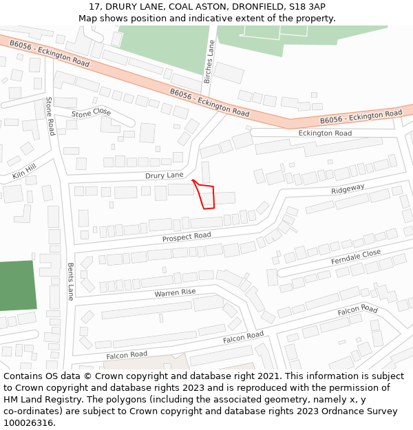 17, DRURY LANE, COAL ASTON, DRONFIELD, S18 3AP: Location map and indicative extent of plot