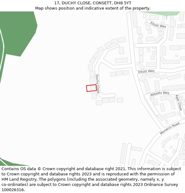 17, DUCHY CLOSE, CONSETT, DH8 5YT: Location map and indicative extent of plot