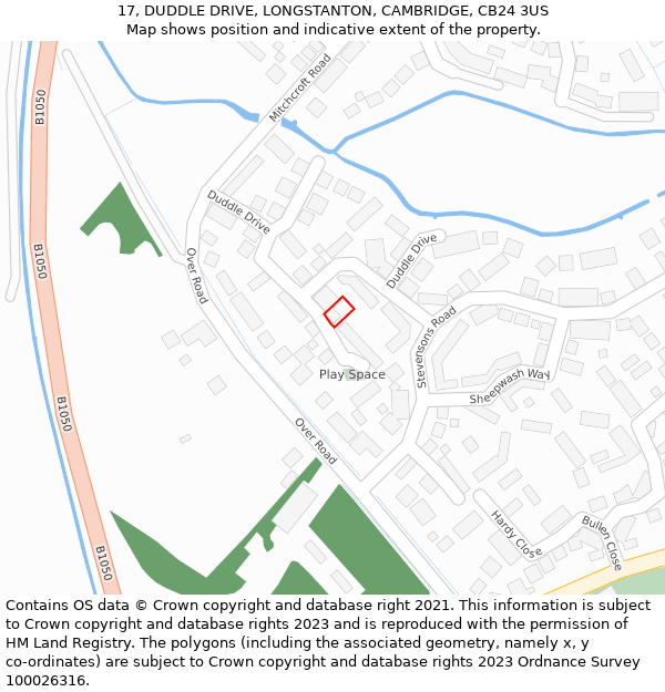 17, DUDDLE DRIVE, LONGSTANTON, CAMBRIDGE, CB24 3US: Location map and indicative extent of plot