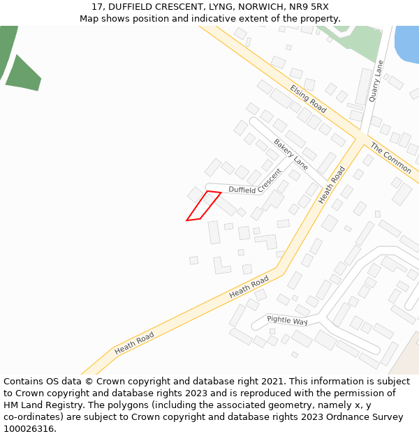 17, DUFFIELD CRESCENT, LYNG, NORWICH, NR9 5RX: Location map and indicative extent of plot