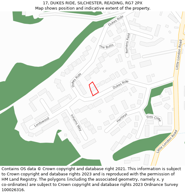 17, DUKES RIDE, SILCHESTER, READING, RG7 2PX: Location map and indicative extent of plot