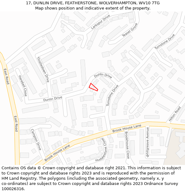 17, DUNLIN DRIVE, FEATHERSTONE, WOLVERHAMPTON, WV10 7TG: Location map and indicative extent of plot