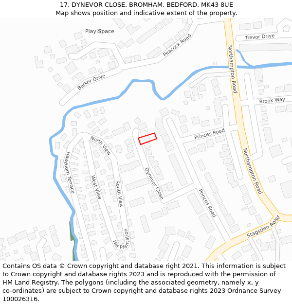 17, DYNEVOR CLOSE, BROMHAM, BEDFORD, MK43 8UE: Location map and indicative extent of plot